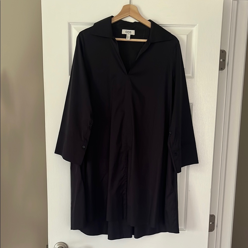 Cos cotton poplin a-line shirt dress navy size 6
